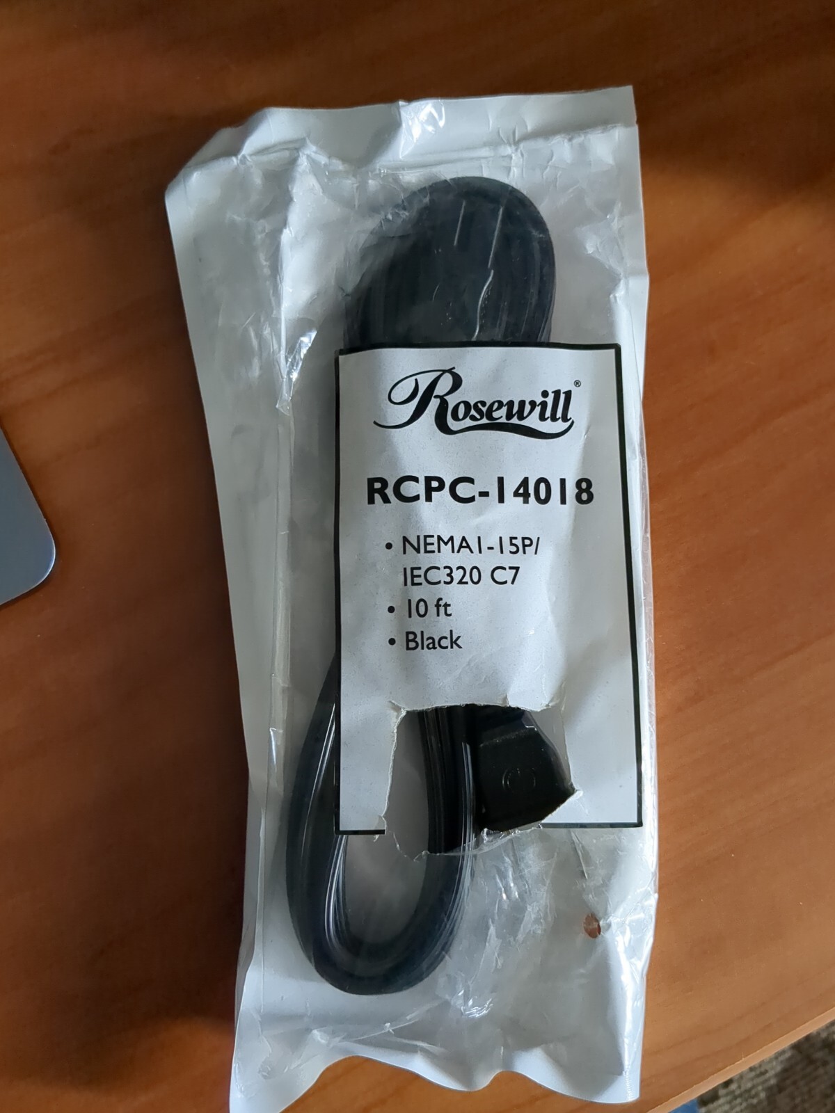 NEVER USED Rosewill RCPC-14018 AWG 2-Slot Laptop AC Power Cord/Cable 10 ft Black