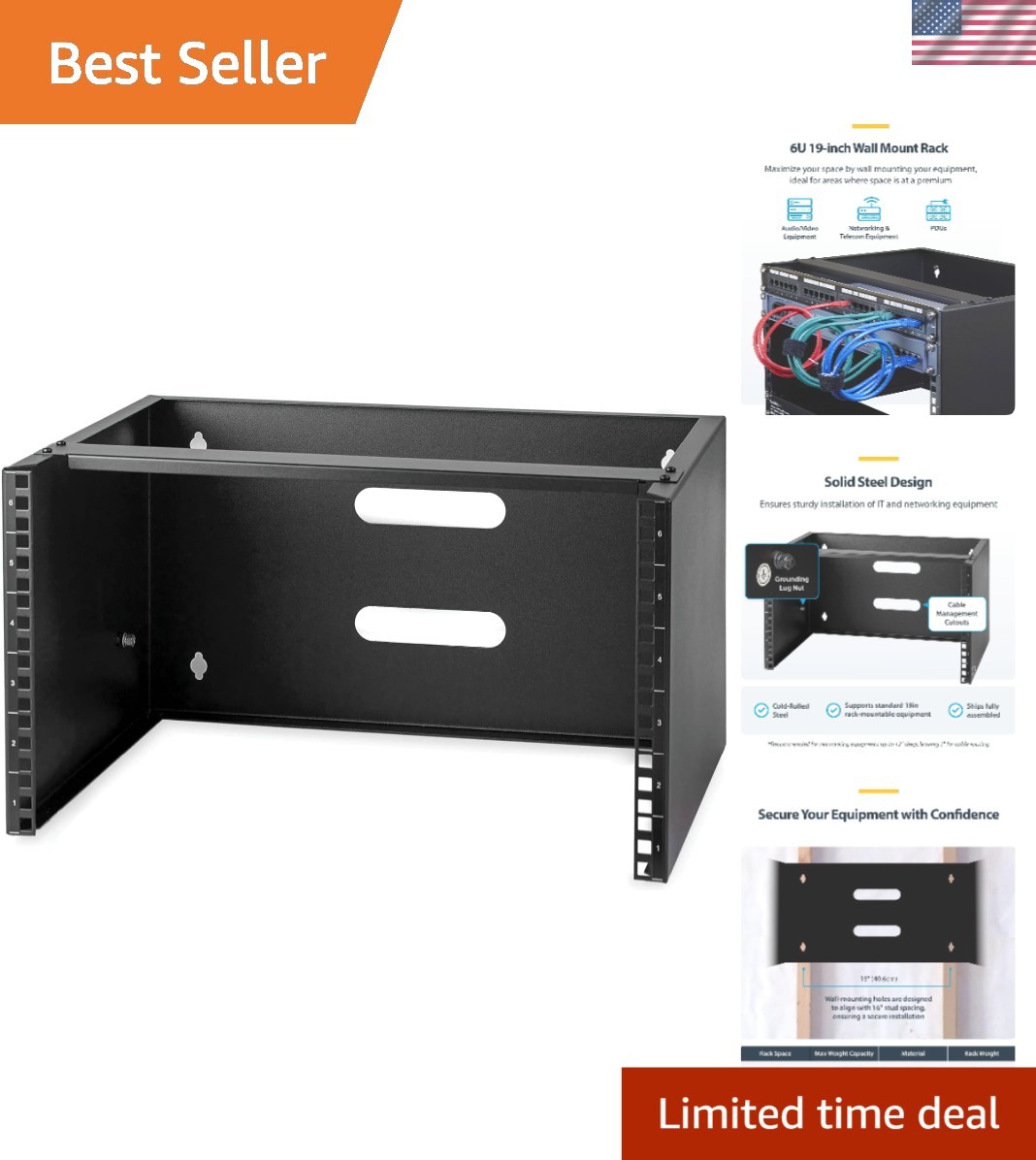 Durable 6U Wall Mount Rack with 14 Inch Depth - Perfect for Servers & Switches