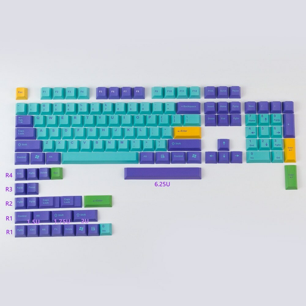 129 Keys/Set Custom Purple Blue Neon Keycap Set For Mechanical Gaming Keyboard