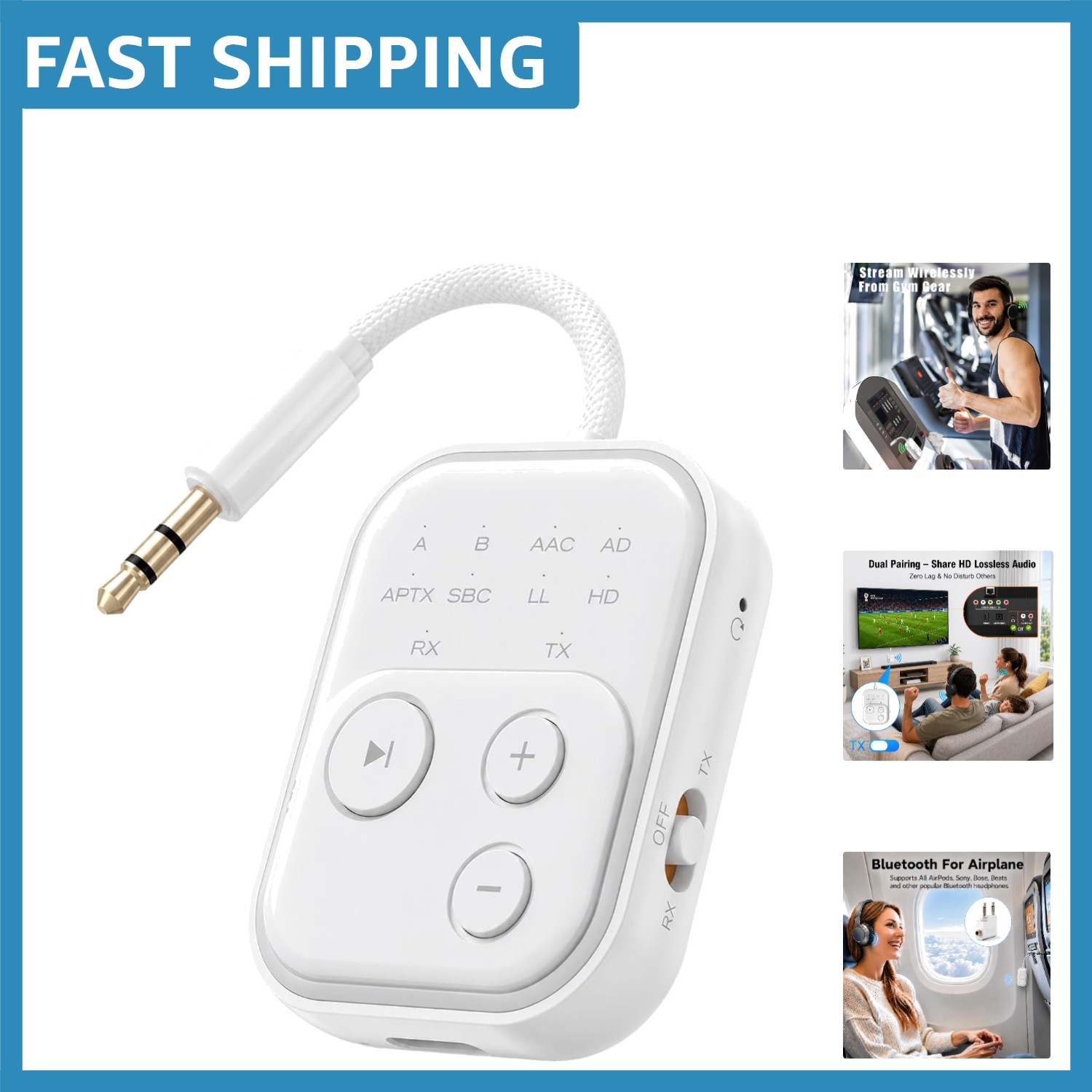Dual Link Bluetooth Adapter 6.0 - 2-in-1 Transmitter/Receiver with Low Latency