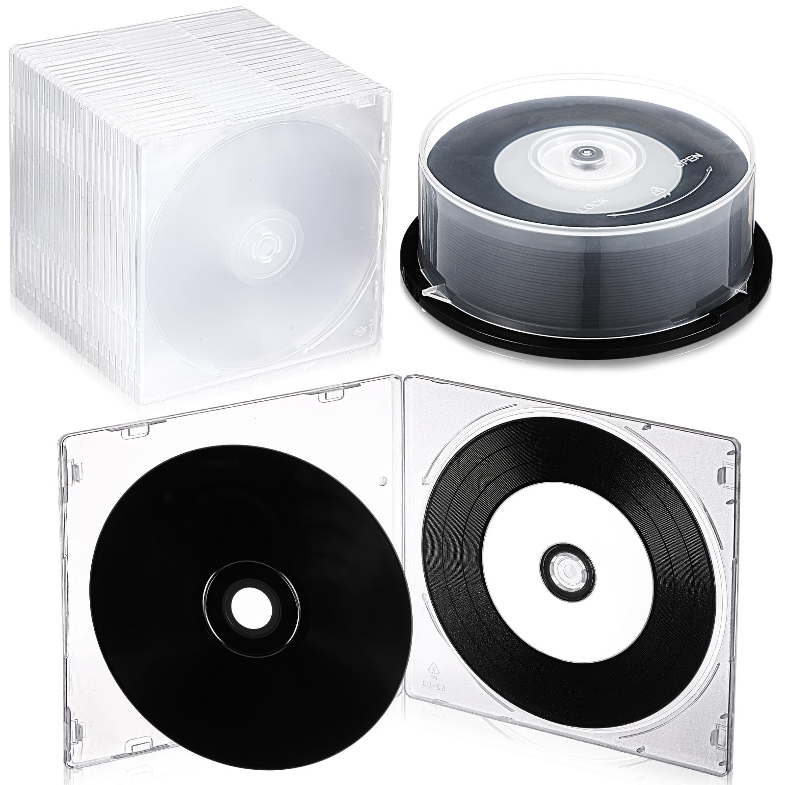 25 PCS Recordable Blank Media Discs 700MB 80 Minutes 52X Inkjet Clear Case