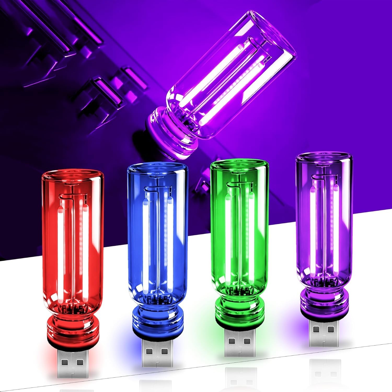 4 PCS USB Touch Dimmable Retro Glass Bottle Car Night Light | Portable design, 4