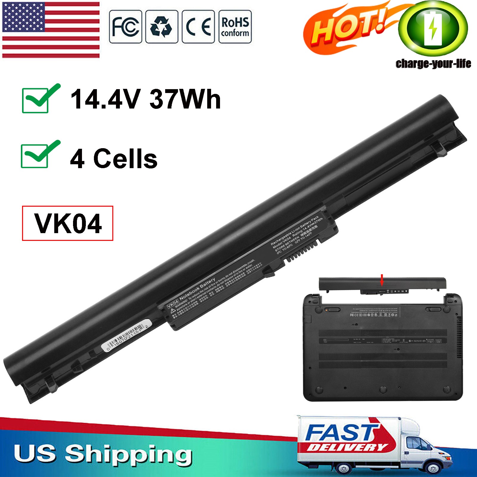 VK04 Battery For HP Pavilion 14-b 14-B120DX 15-b 15-B142DX HSTNN-YB4D 695192-001