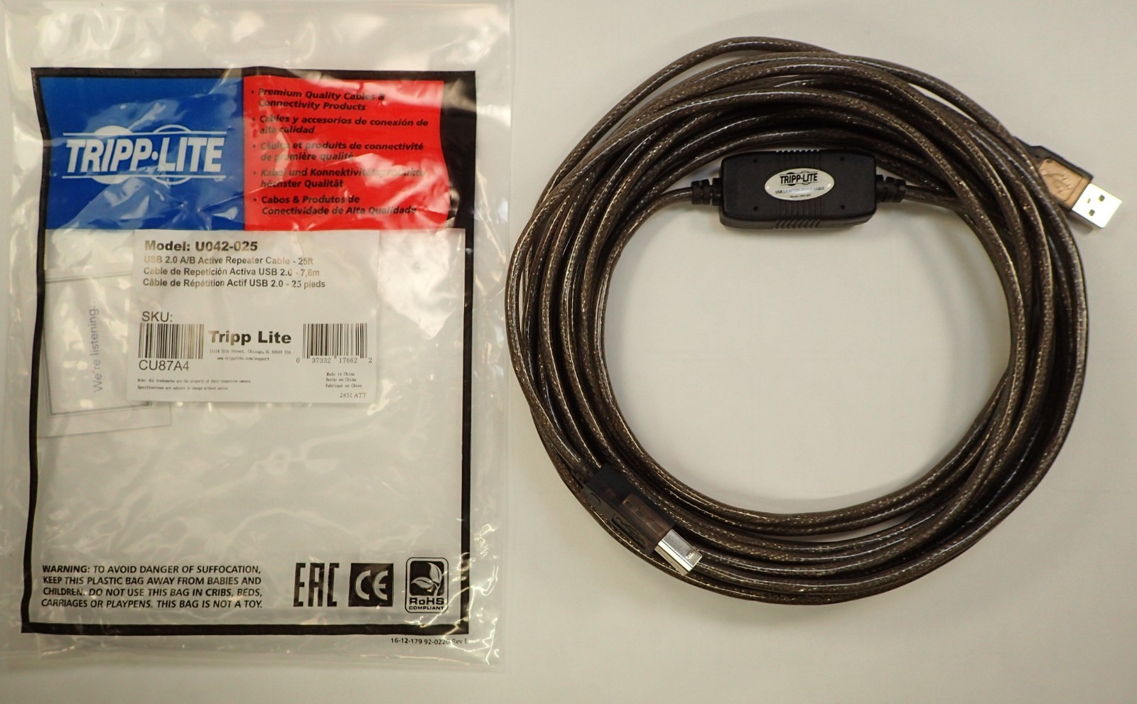 Tripp-Lite U042-025 USB 2.0 A/B 25ft Repeater Cable