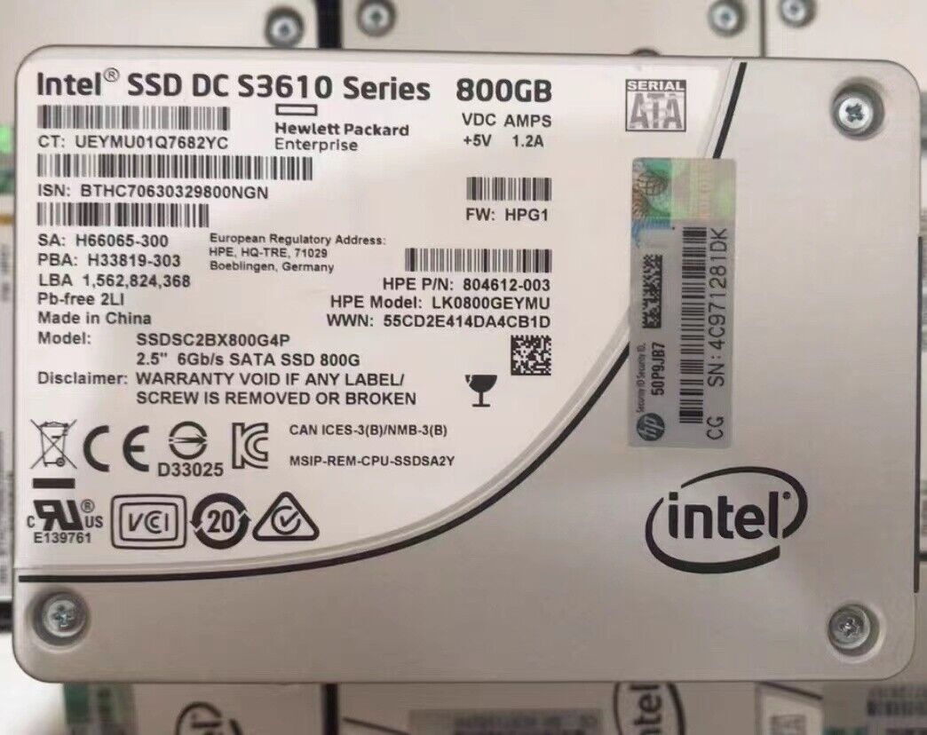 Compatible HP INTEL 800GB S3610 SERIES SSDSC2BX800G4P 6Gbs 2.5"SATASSD804612-003