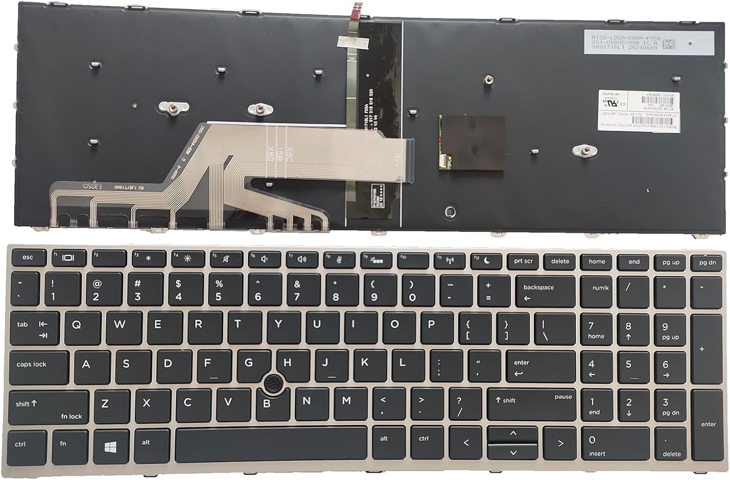 Genuine HP ProBook 650 655 G4 G5 I3 I5 I7 Backlit/Pointer Keyboard Silver Frame