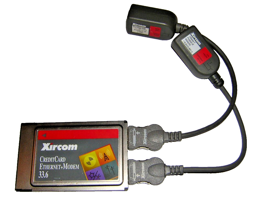 Xircom PCMCIA Ethernet LAN+Modem PC Card CEM33 with Dongle Cables