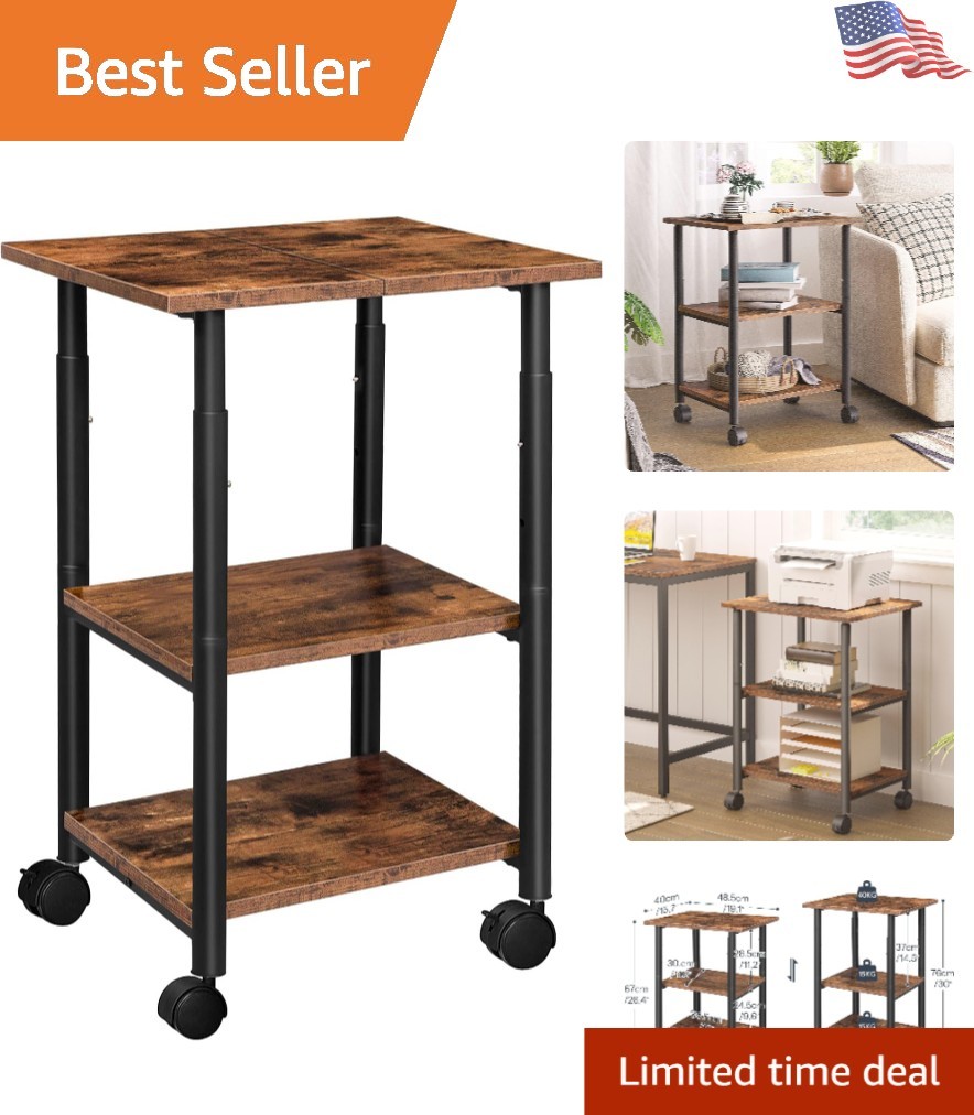 Versatile Printer Cart with Rustic Brown Finish - Perfect for Any Workspace