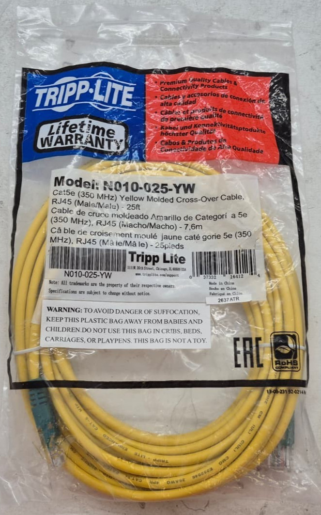 Tripp Lite N010-025-YW Cat5e (350 MHz) 25ft RJ45 Molded Cross-Over Cable