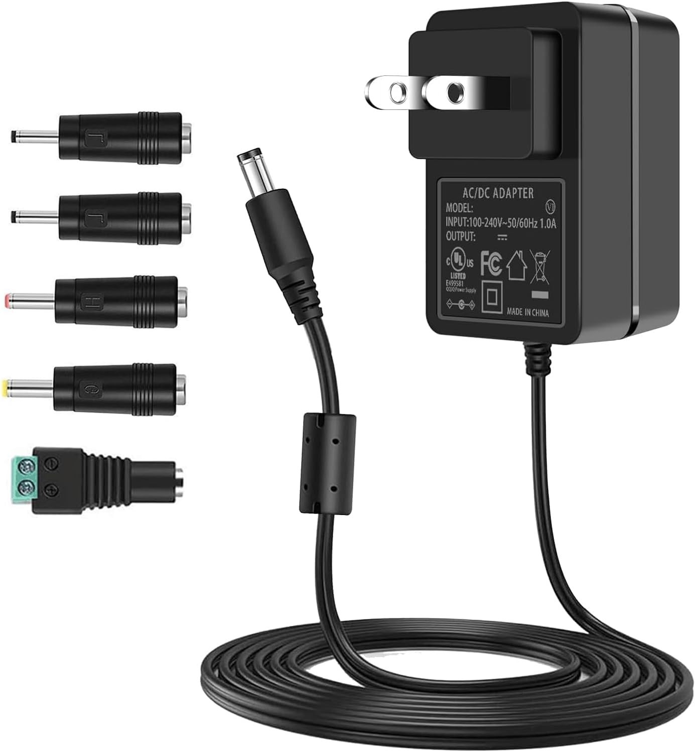 9V 1.5A Power Adapter, Center Positive, 5 Tips Included