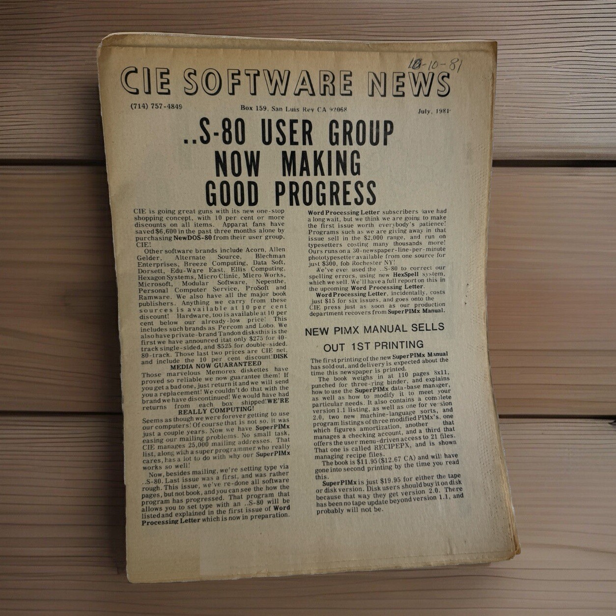 1981 July CIE Software News PC Computer History RARE Early PC News