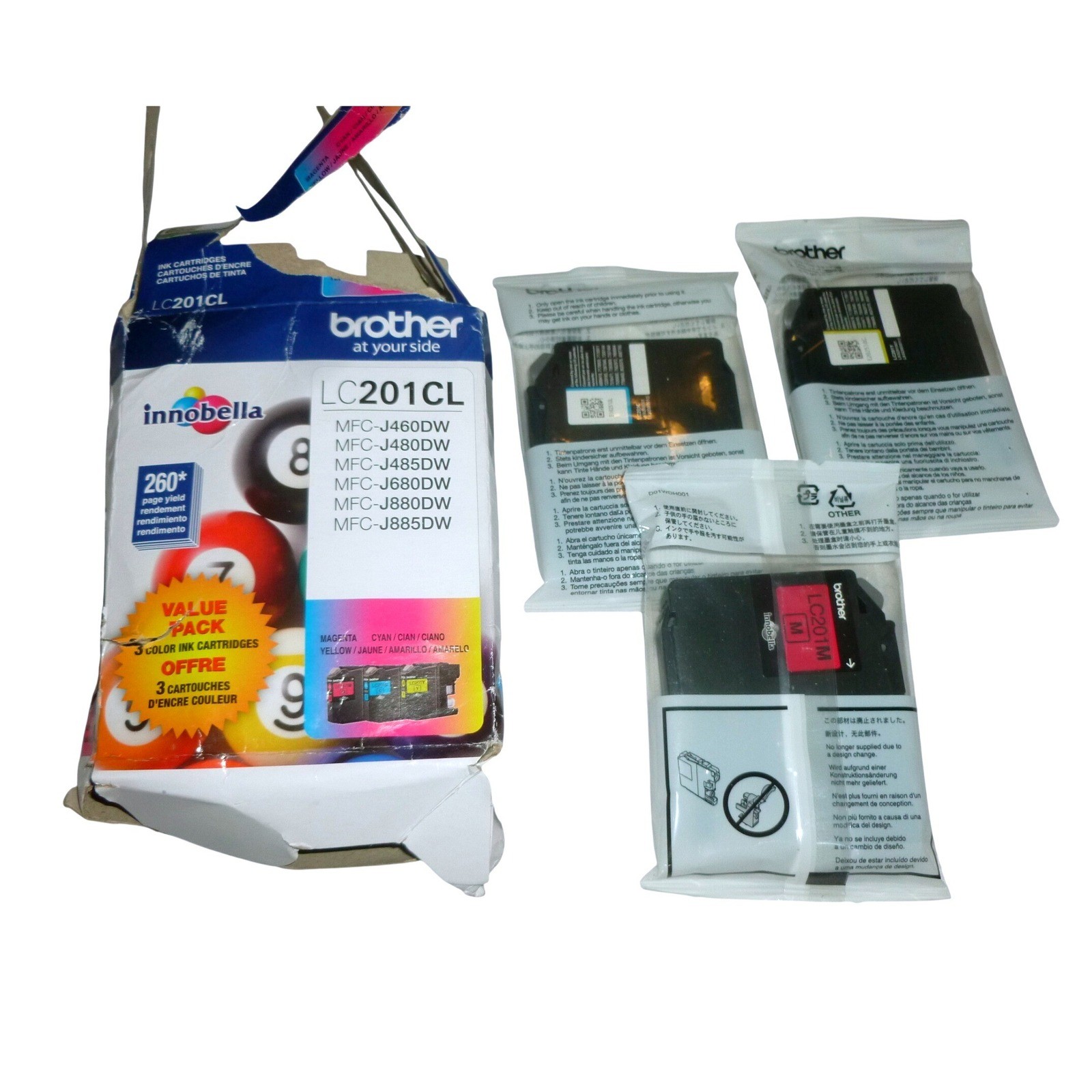 Brother LC201CL Innobella Color Ink Cartridge 3-Pack Cyan Magenta Yellow Sealed