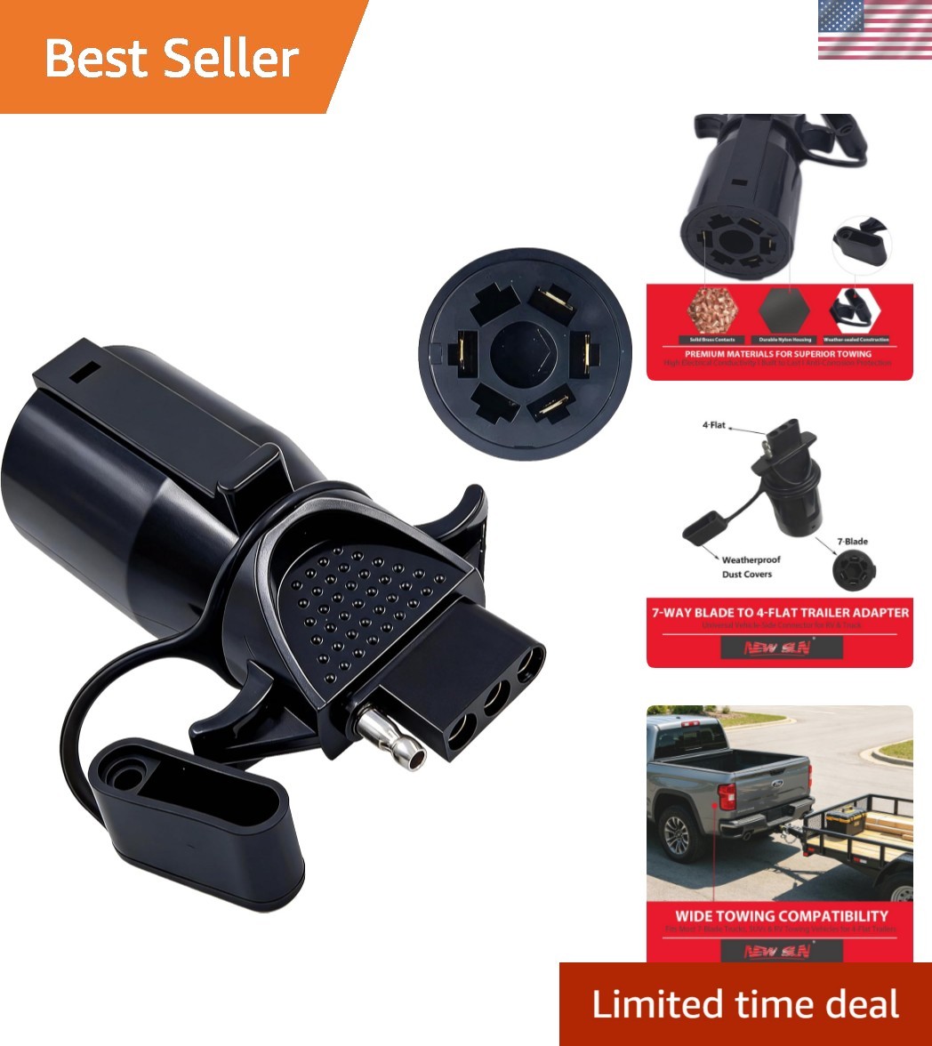 Multi-Interface 7-Pin to 4-Pin Adapter with Dust Caps: Seamless Towing Solution