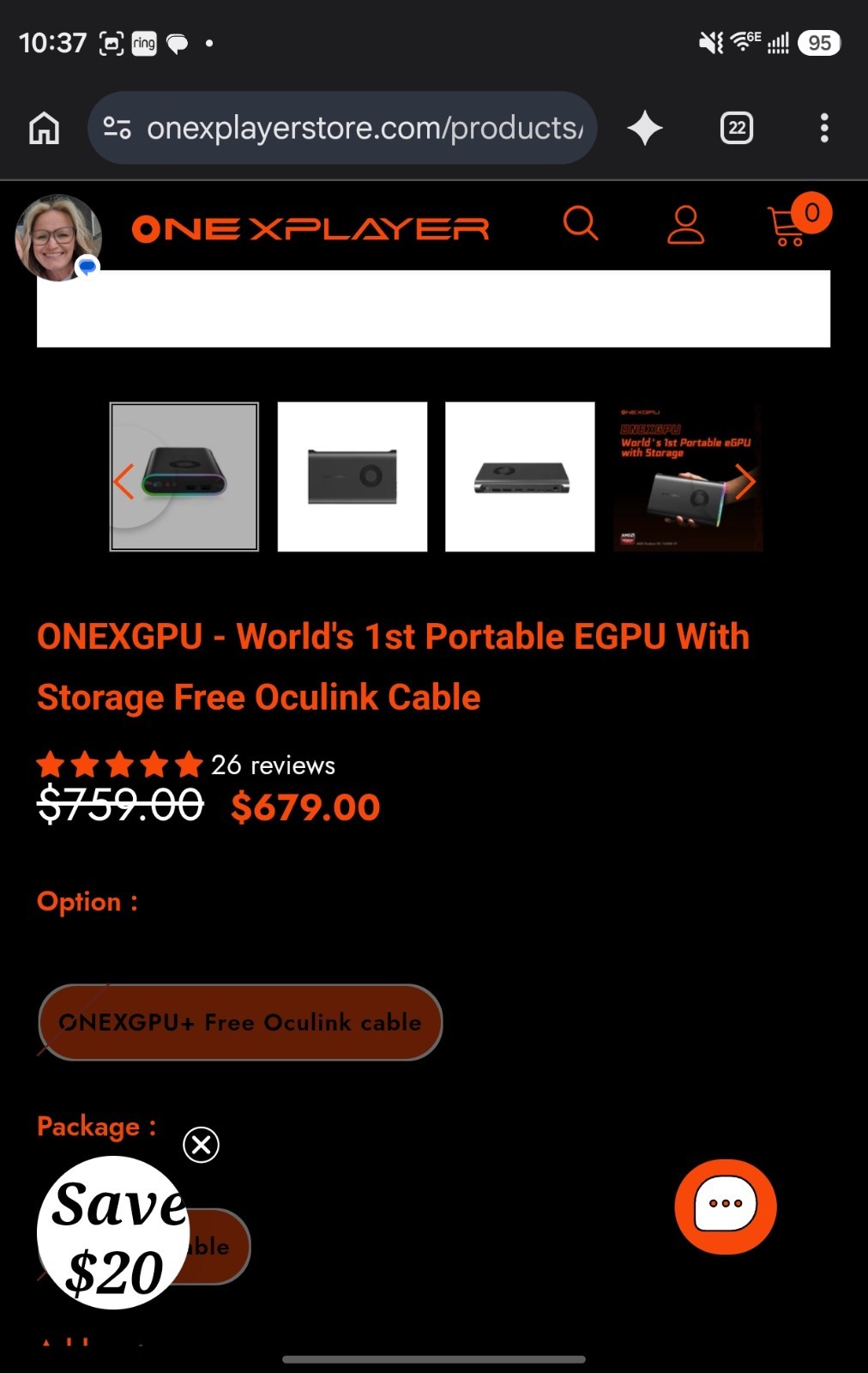 ONEXGPU RX 7600M XT 8GB Portable eGPU OCuLink USB4 Complete Box Used Once