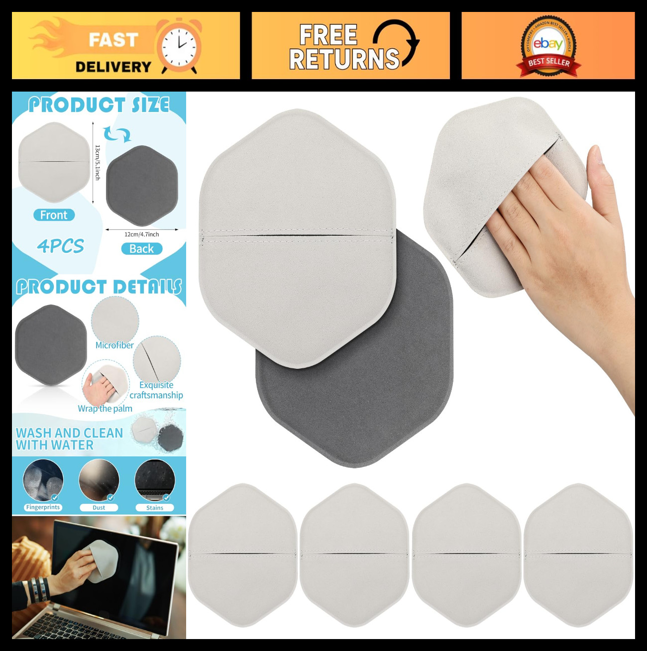 4 Pack Microfiber Screen Cleaner Cloths - Auto Touchscreen & Device Wipes for La