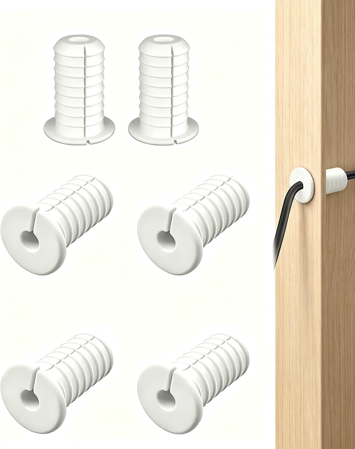 4 Pack 3/4 Inch 19mm White Split Cable Grommet - Waterproof Anti-Slip Wall Feedt