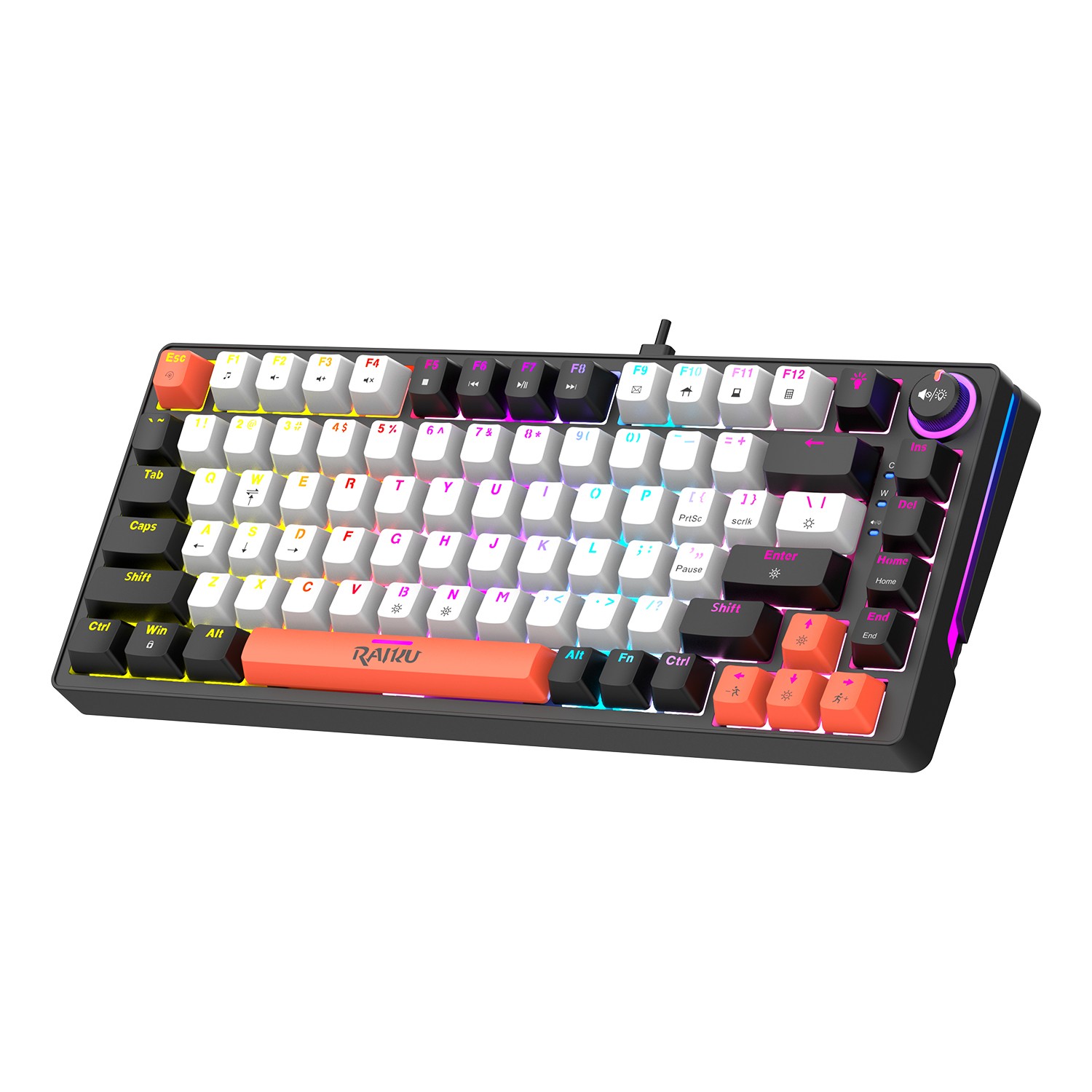 83-Key Mechanical Gaming Keyboard RGB Backlit Compact Wired with Volume Knob