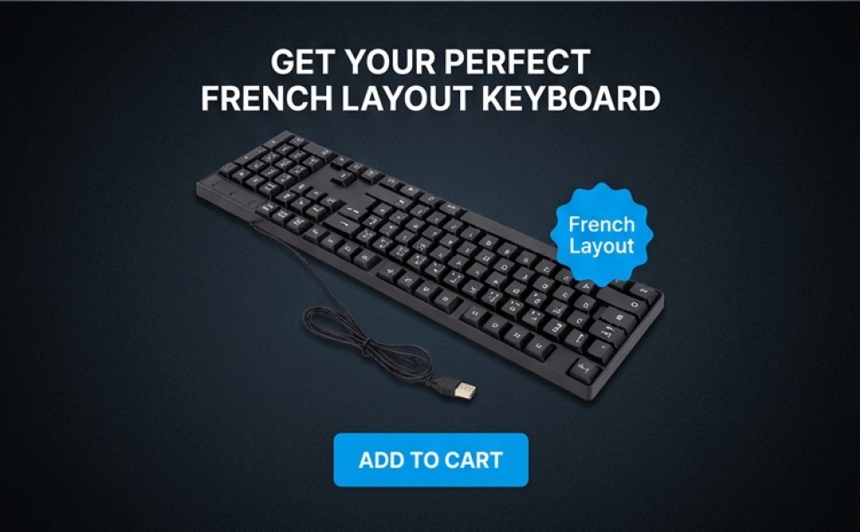104 Key French Keyboard AZERTY Layout USB Wired 12 Multimedia Keys Engraved EGQP