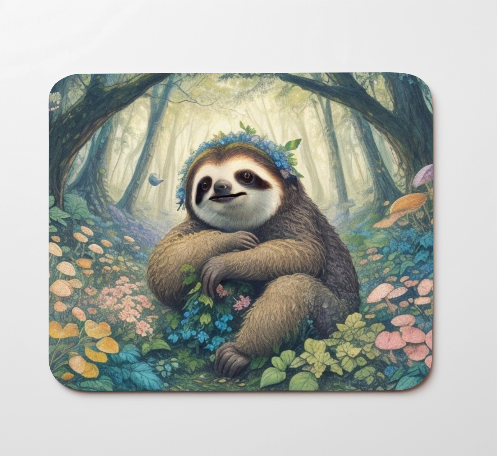 Sloth Flowers In A Forest Mouse Pad 9.5"x8" Desk Mat Non Slip Rectangle Mousepad