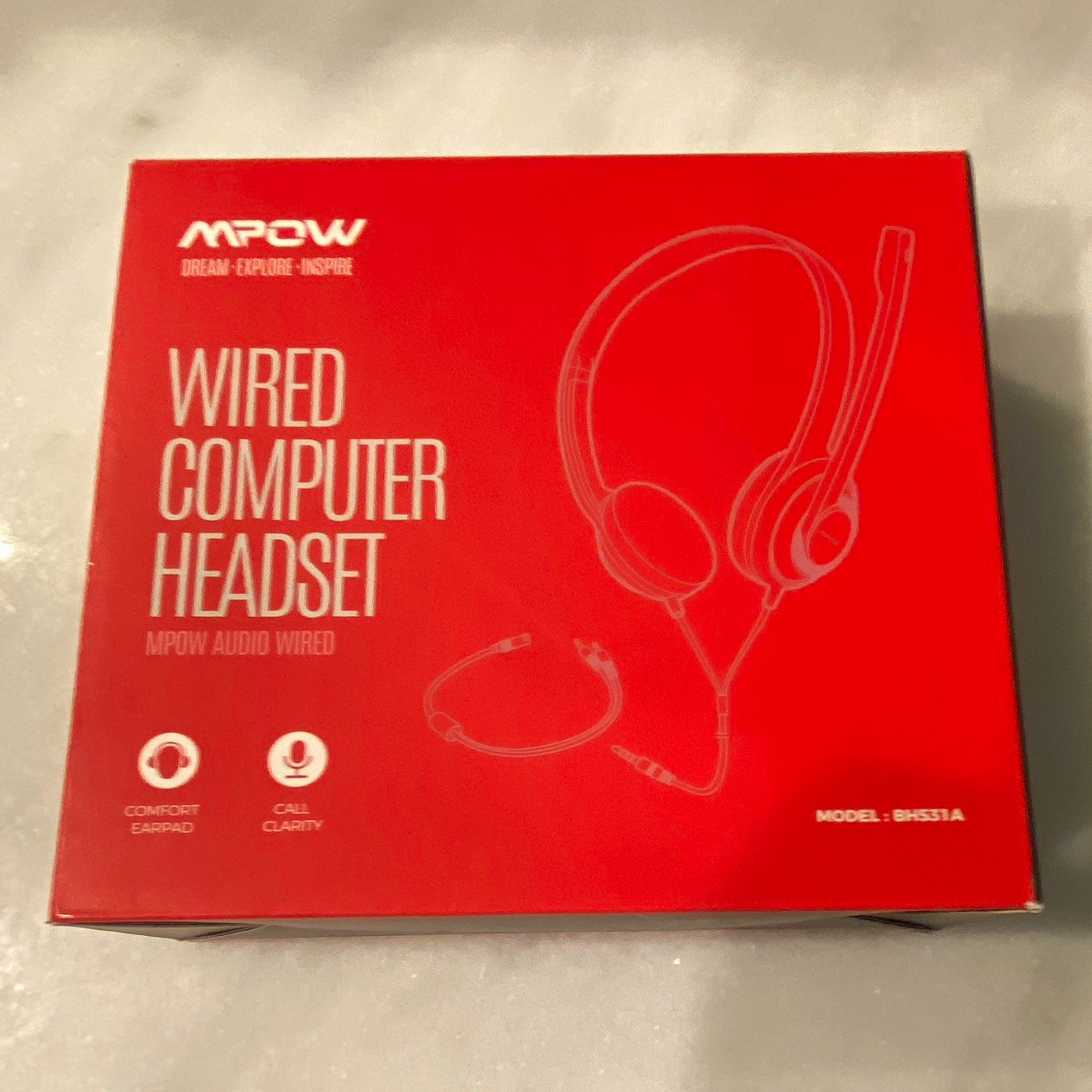 Mpow Wired Computer Headset w/ Microphone, Red, Model BH531A