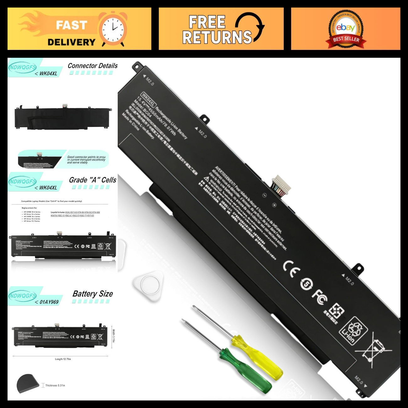 High-Capacity Replacement Battery for HP Victus 16 & Omen 16 Series Laptops