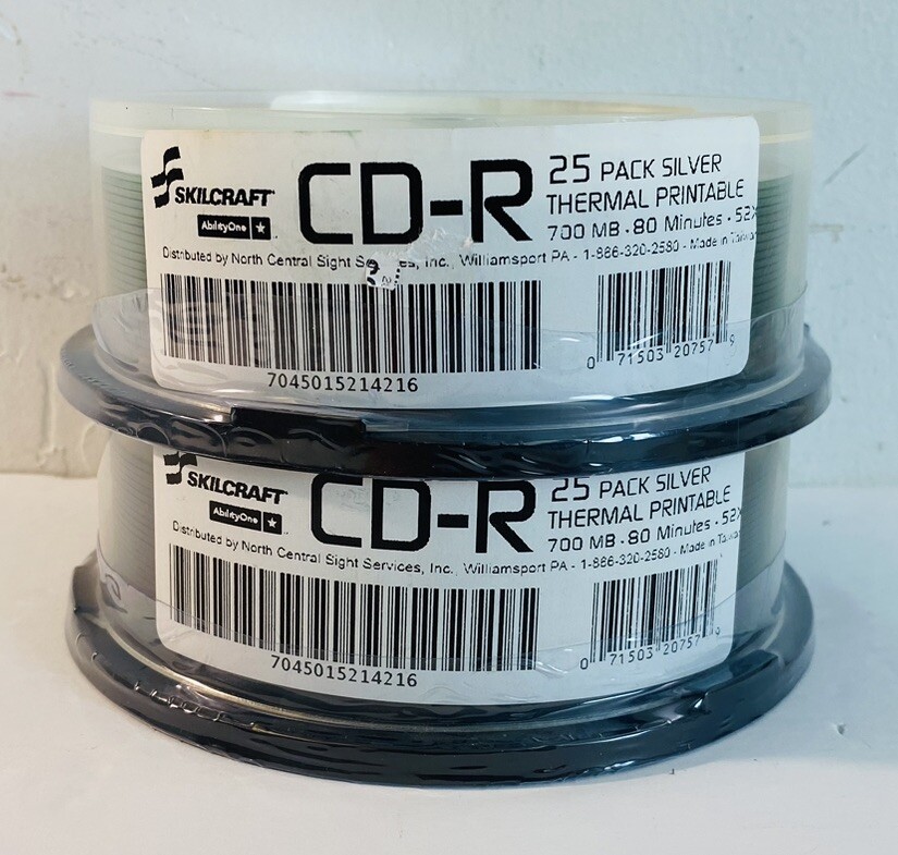 Skilcraft Ability One CD-R 25-Pack Thermal Printable 700MB 80 Min Set of 2