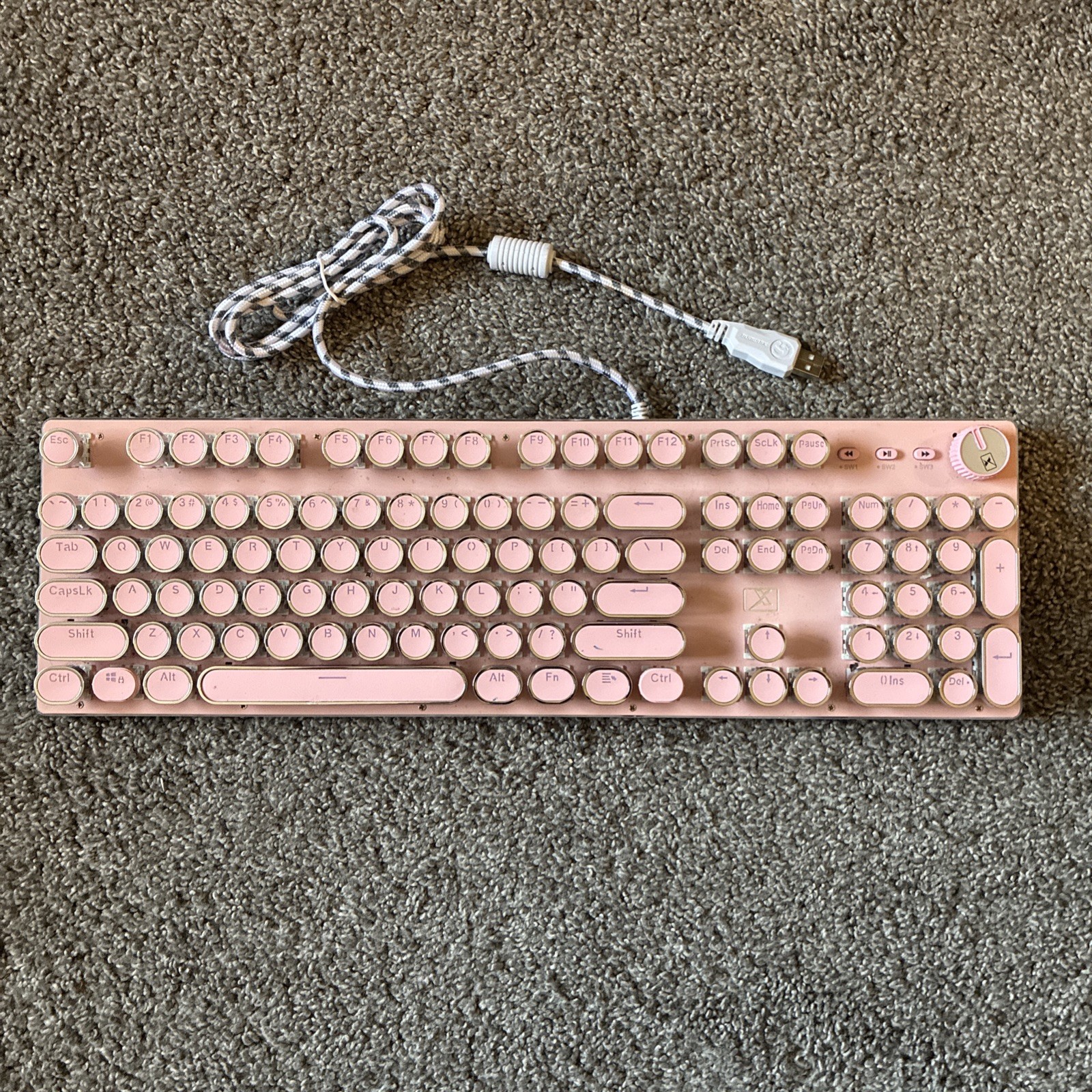 Retro Steampunk Typewriter-Style Gaming Keyboard Pink LED Backlit USB