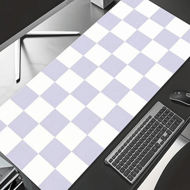 1pc Multiple Sizes Large Plaid Gaming Mouse Pad - Soft Lavender and White, Non
