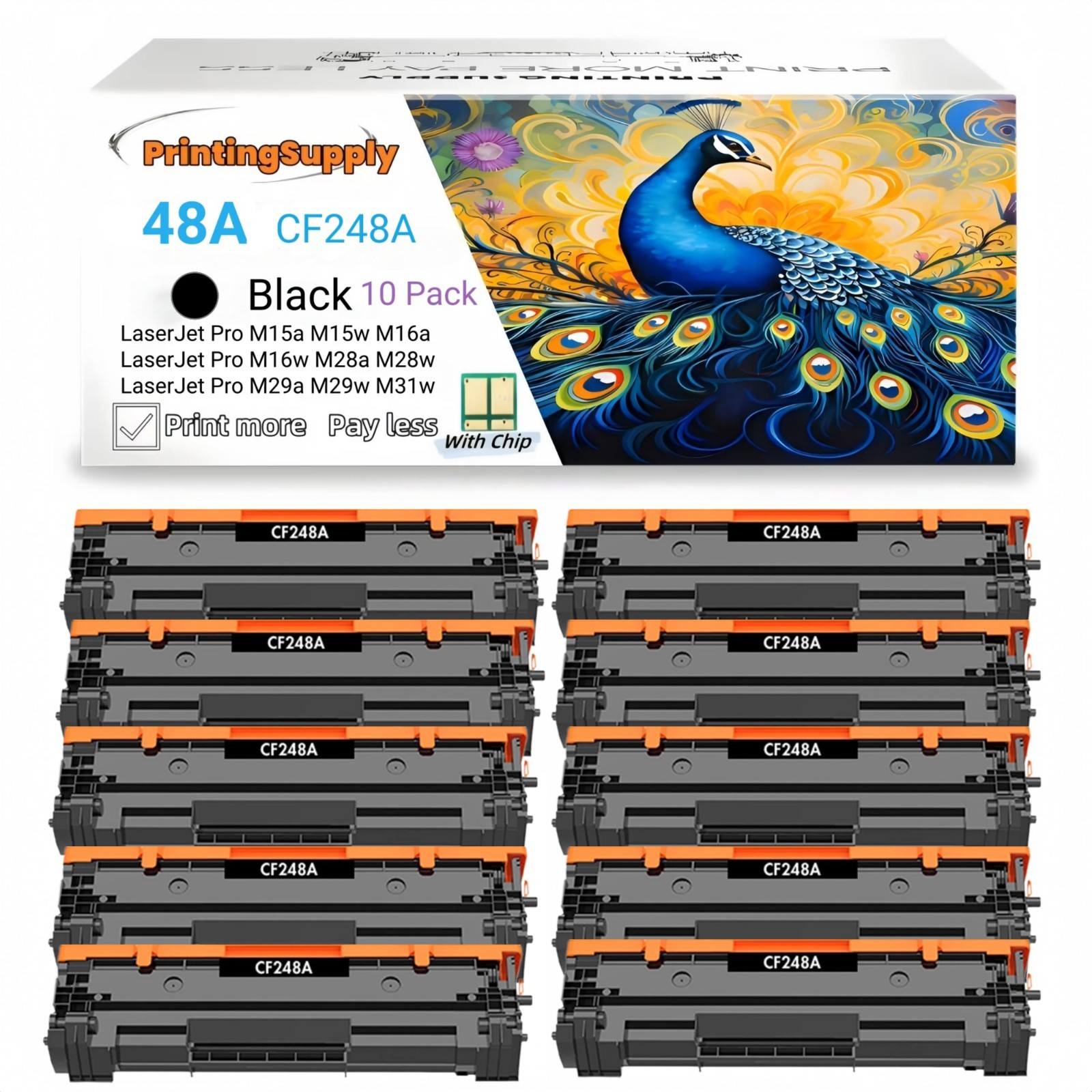 10PK 48A CF248A Toner Cartridge for HP LaserJet Pro M28a M28w M29a M29w MFP M31w