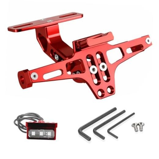 Universal Motorcycle License Plate Bracket Frame with LED Light - CNC Red