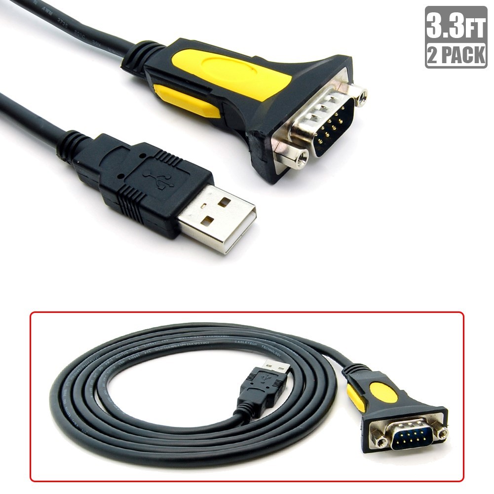 2x 3.3FT USB Type A to DB9 RS232 Serial Male Adapter Cable with Prolific Chipset