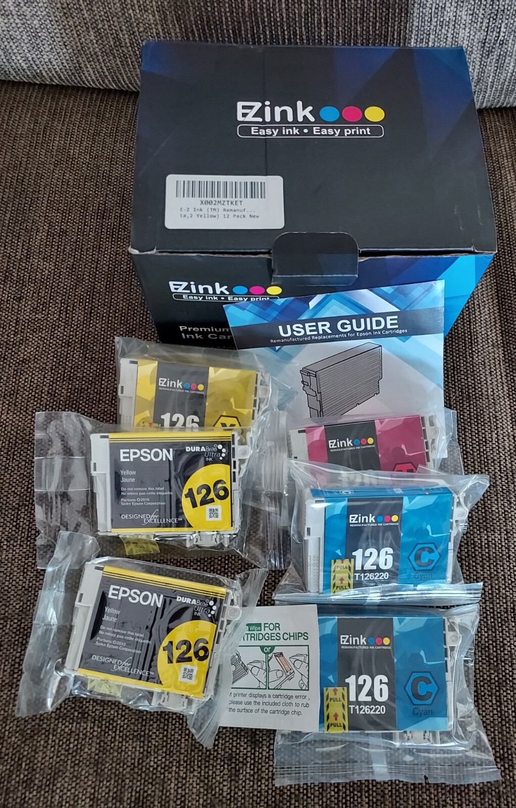Genuine Epson 126 Yellow Ink - EZ Ink Blue & Magenta Ink - 6 Cartridges Total