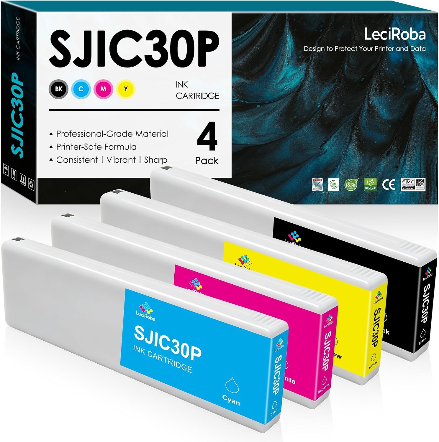 Compatible w/ Epson SJIC30P Ink Cartridge 4-Pack BK/C/M/Y TM-C7500G