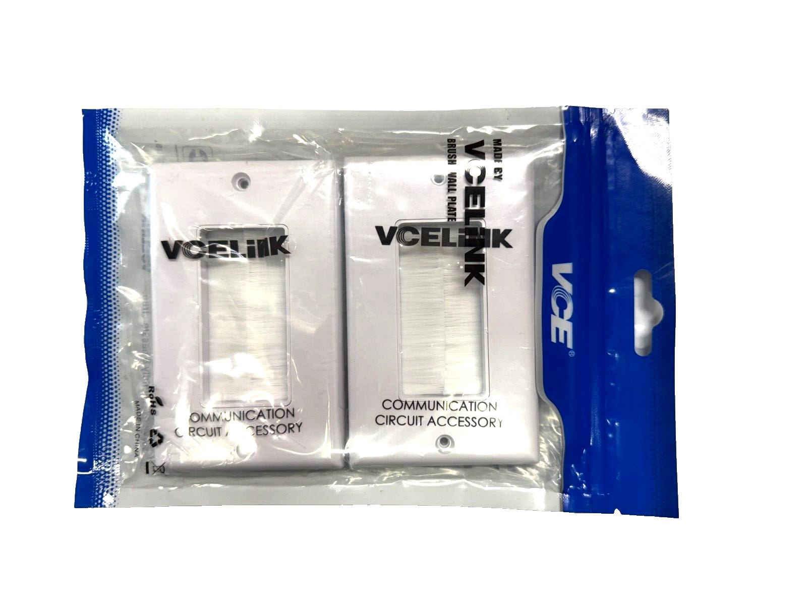 VCE VCELINK BRUSH WALL PLATE 2 PACK WHITE CONTRACTOR SWITCH CABLE NEW IN BAG
