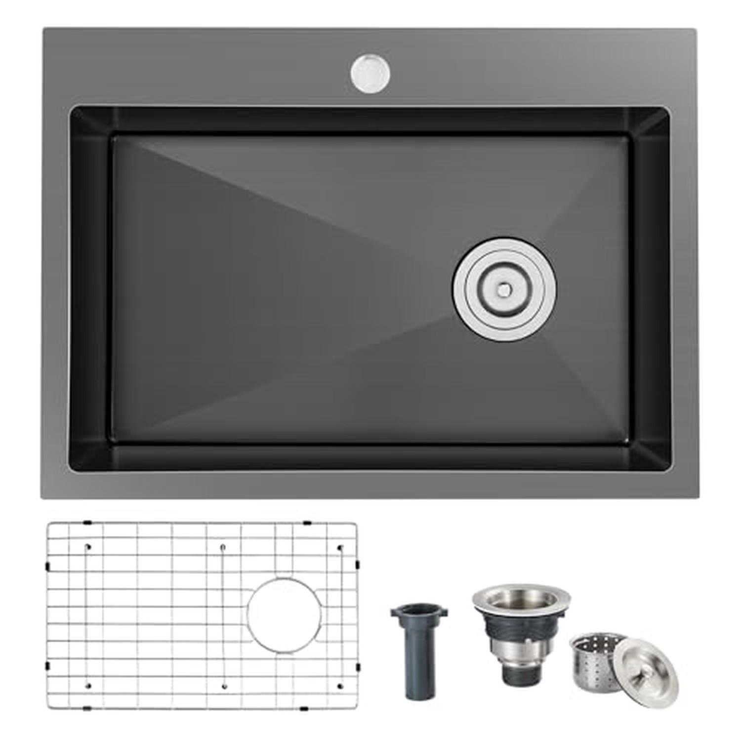 25x18x9 Inch Kitchen Sink, 304 Black Stainless Steel Sink