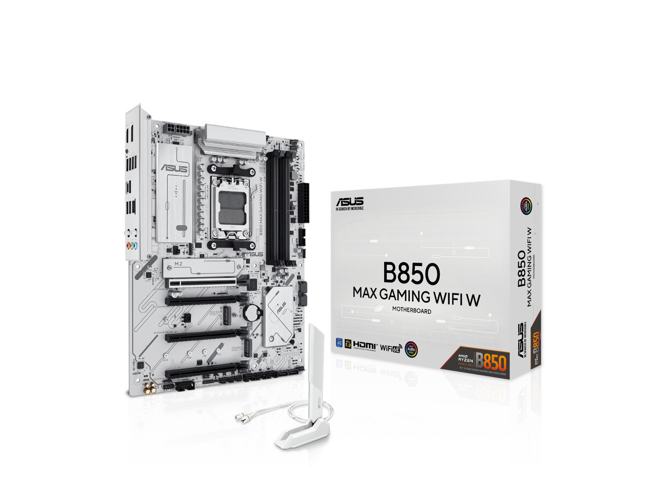 ASUS B850 MAX GAMING WIFI W - AMD AM5 ATX Motherboard, White PCB, DDR5, PCIe 5.0