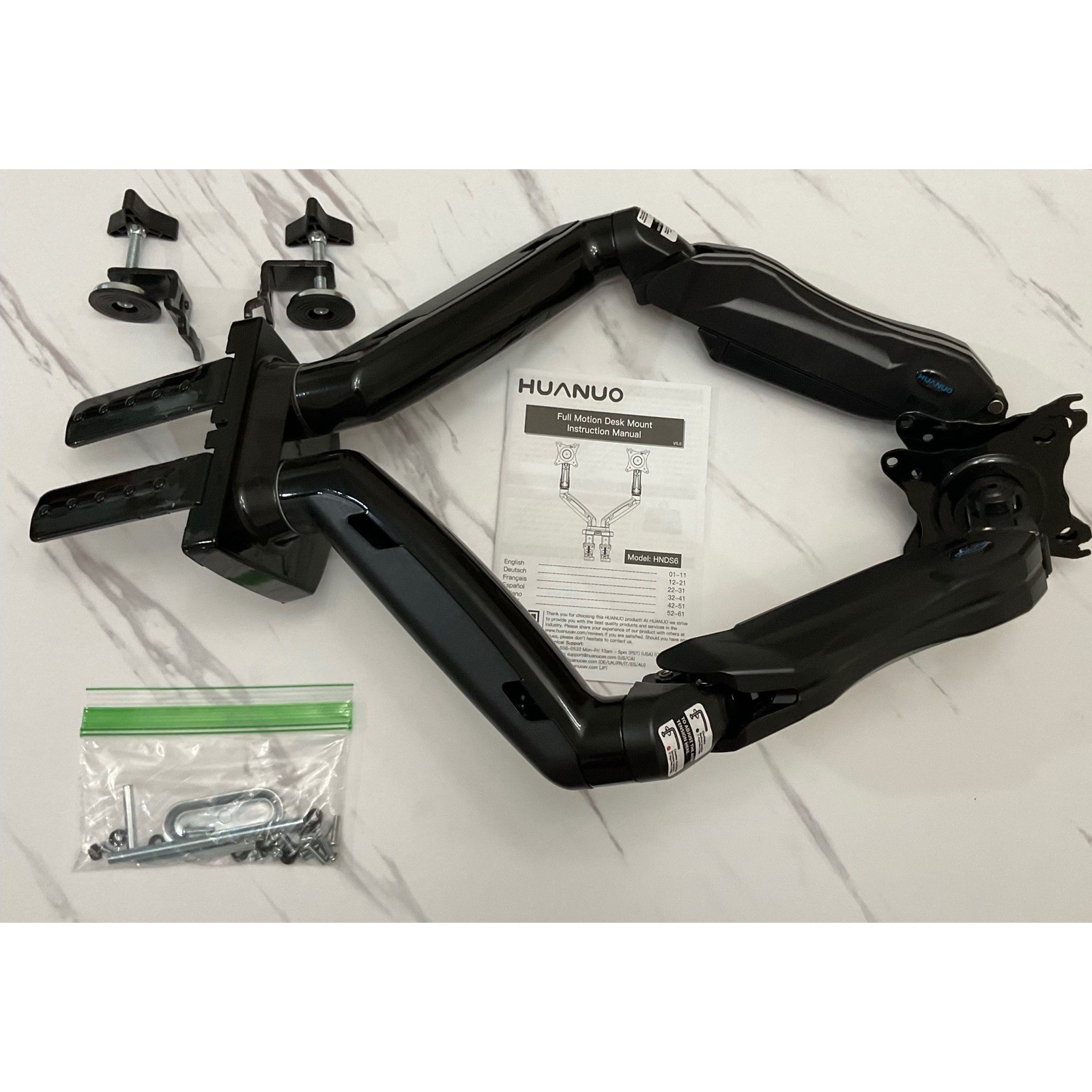 HUANUO HNDS6 Dual Monitor Stand Full Motion Gas Spring Desk Mount 13-30" Black