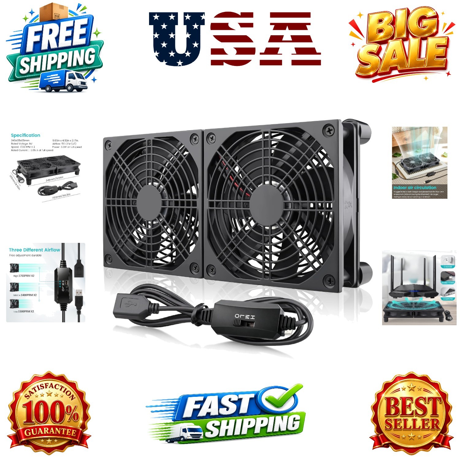 240mm Router Cooling Fan for Computer Cooler Small Box 5V USB | USB Powered M...
