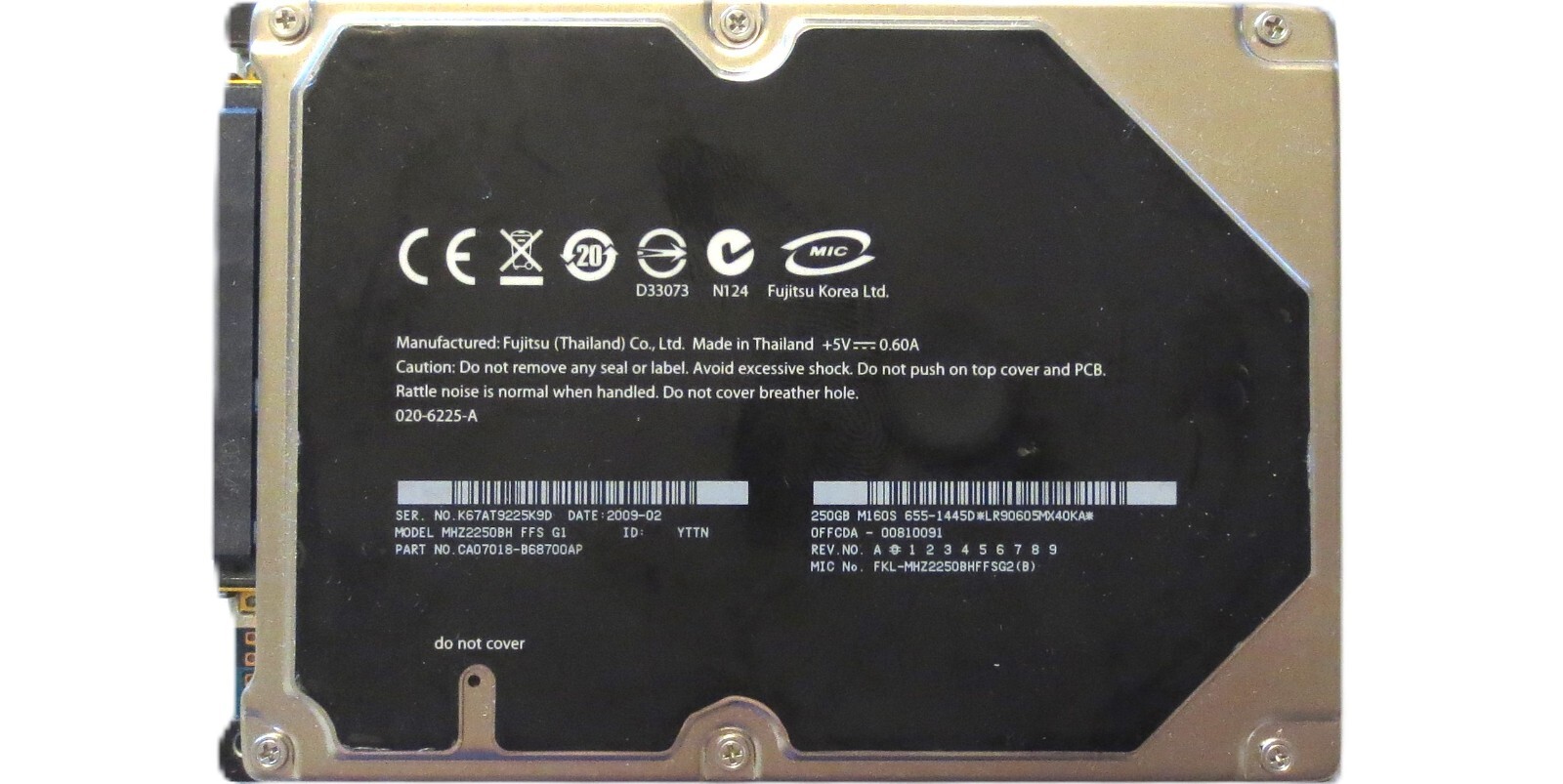 Fujitsu MHZ2250BH CA07018-B68700AP 0FFCDA-00810091 (K67) Thailand 250gb 2009-02