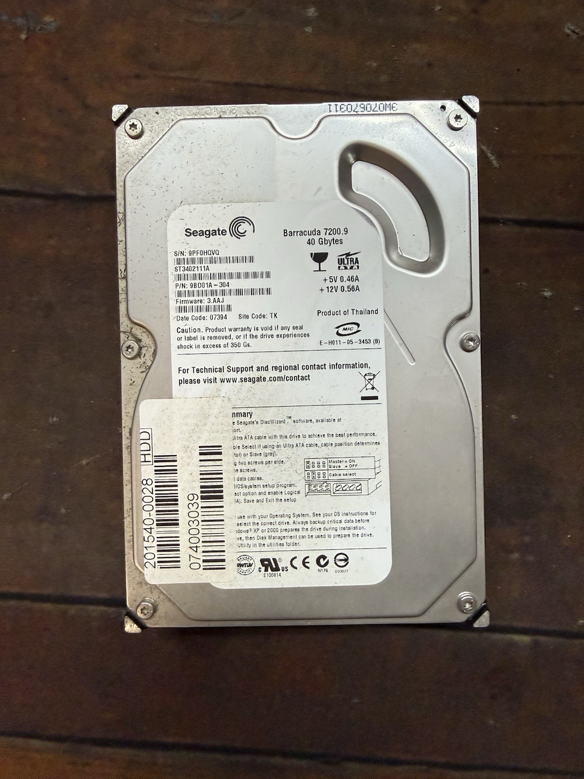 Stratasys Dimension BST 768 Controller Hard Drive HDD 201540-0028 40GB IDE
