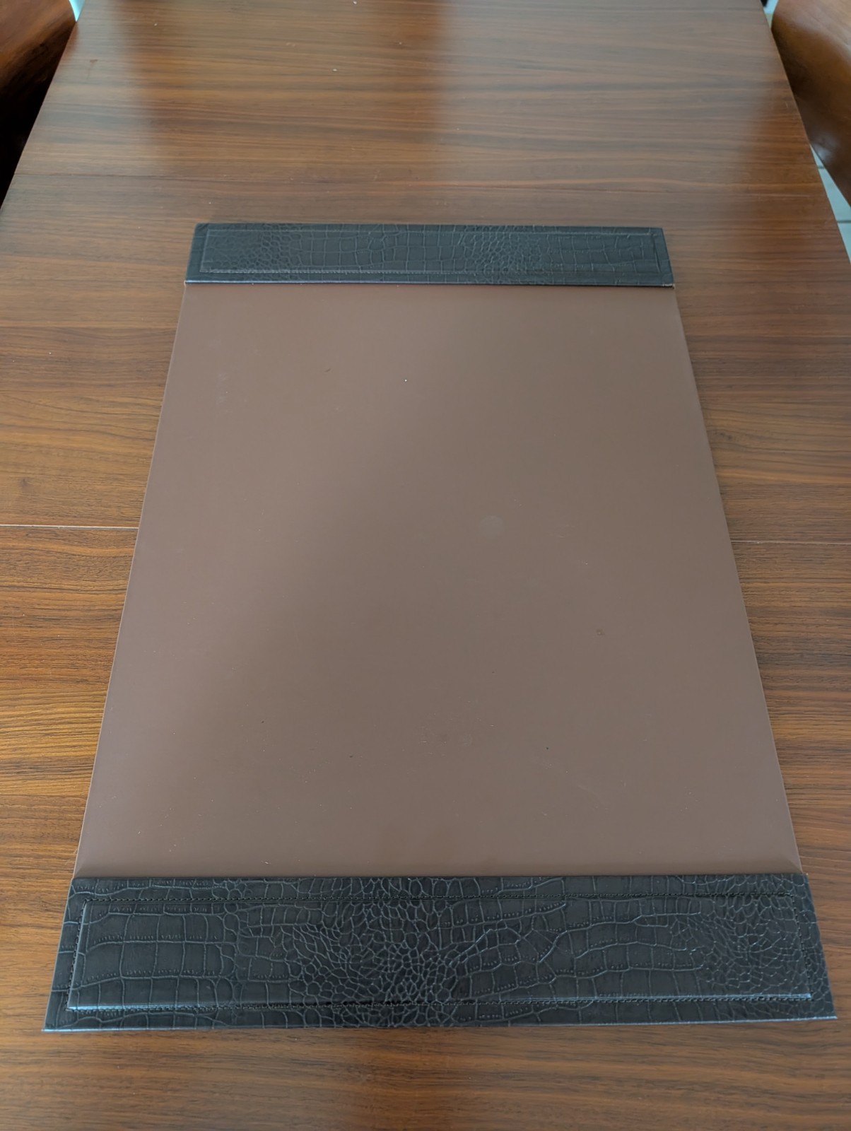 Brown Crocodile Embossed Luxury Leather Desk Pad w/Side Rails 25.5” x 17.25”