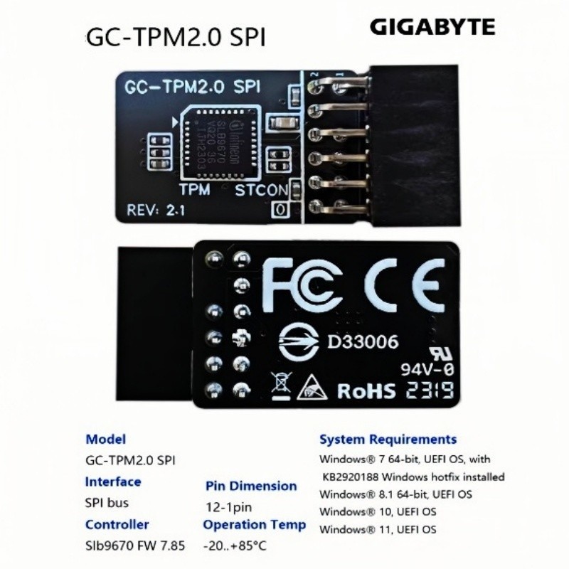 TPM 2.0 Module For GIGABYTE Motherboard GC-TPM2.0 SPI TPM Module (12 Pin 12-1)