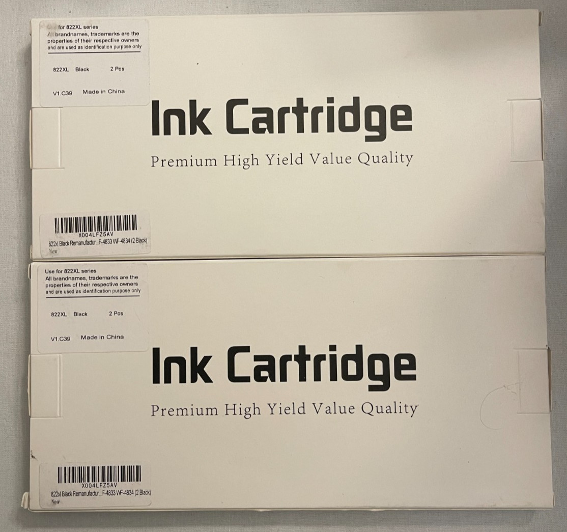 2  2Packs T822XL High Yield Ink Cartridges, 4 Black cartridges as pictured