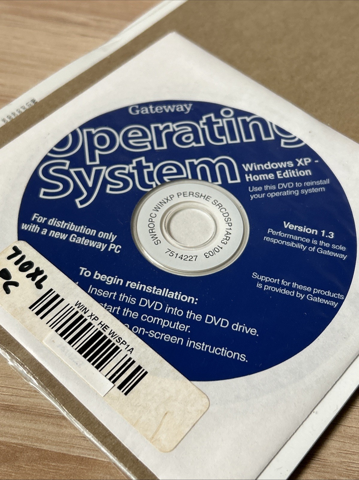 Vintage 2002 Gateway Operating System Windows XP Home Edition V1.3 For 710XL PC