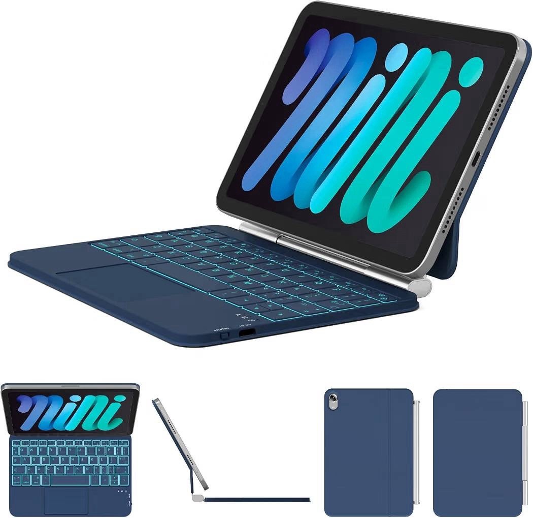 Ultra Magic iPad mini 7/6 Keyboard Case Trackpad 11-Color Backlit Navy Blue