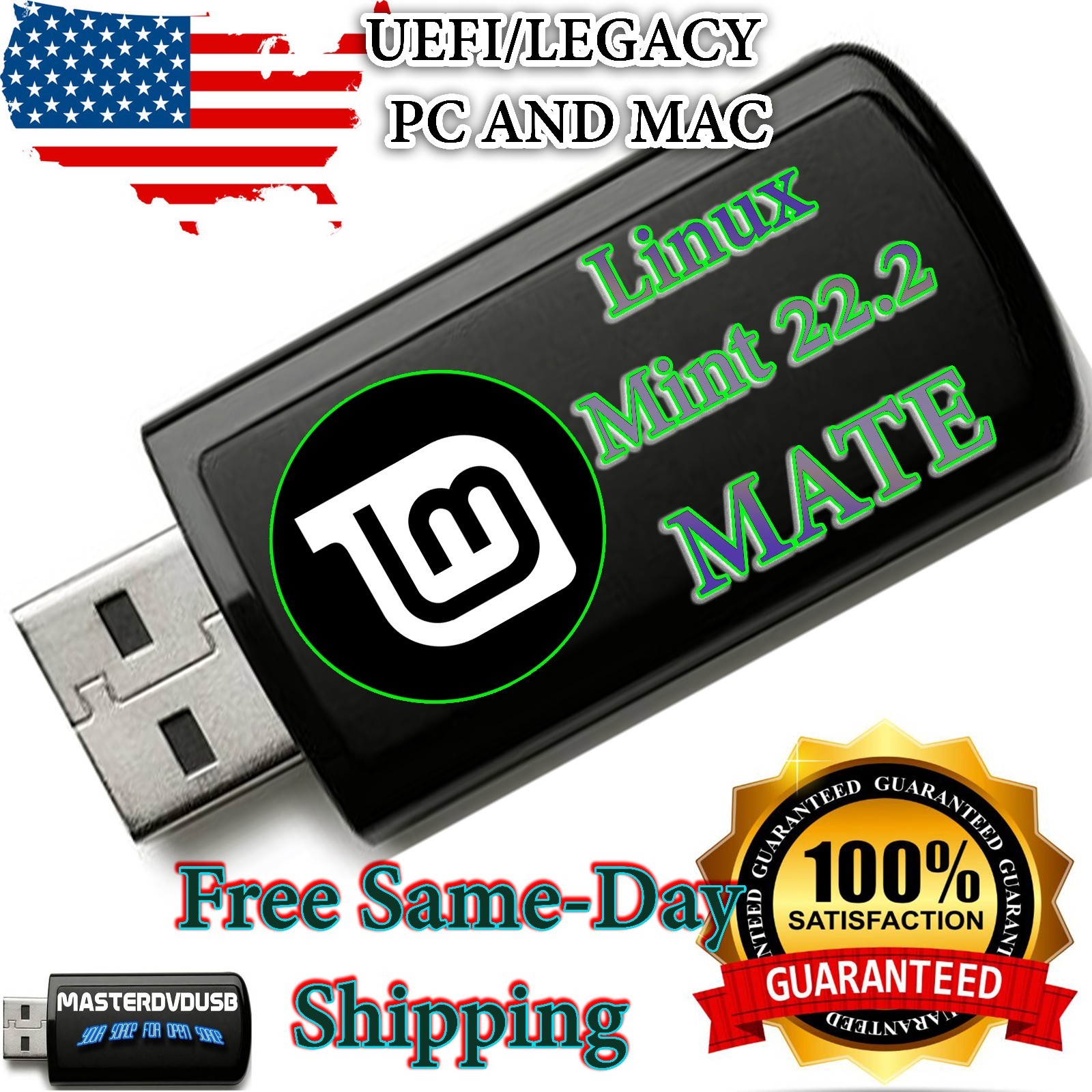 Linux Mint MATE 22.2 Bootable USB Installer – Latest Version Same-Day Shipping