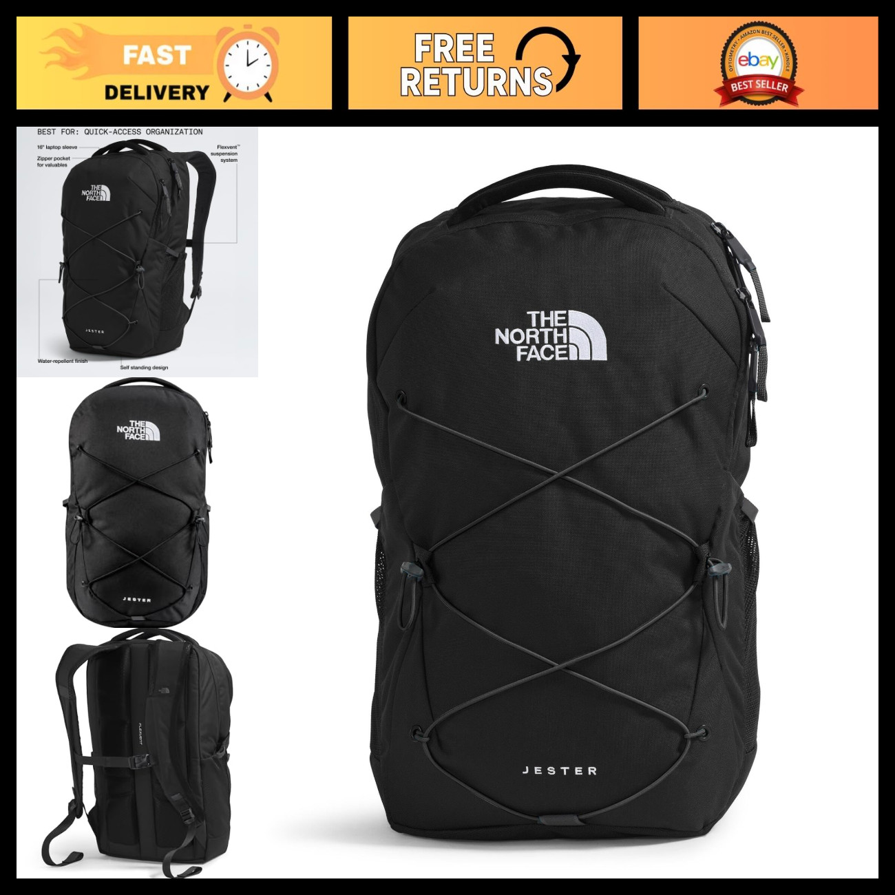 Everyday Laptop Backpack, Water-Resistant, Comfortable Fit, Black, One Size