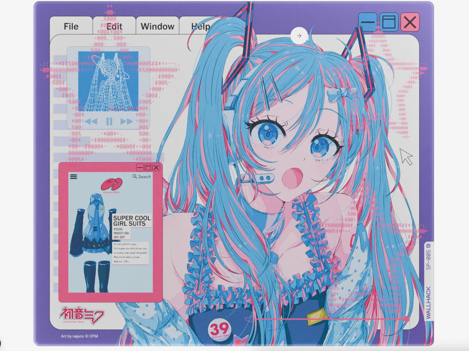 Wallhack SP-005 Hatsune Miku OS Glass Mouse pad From Japan