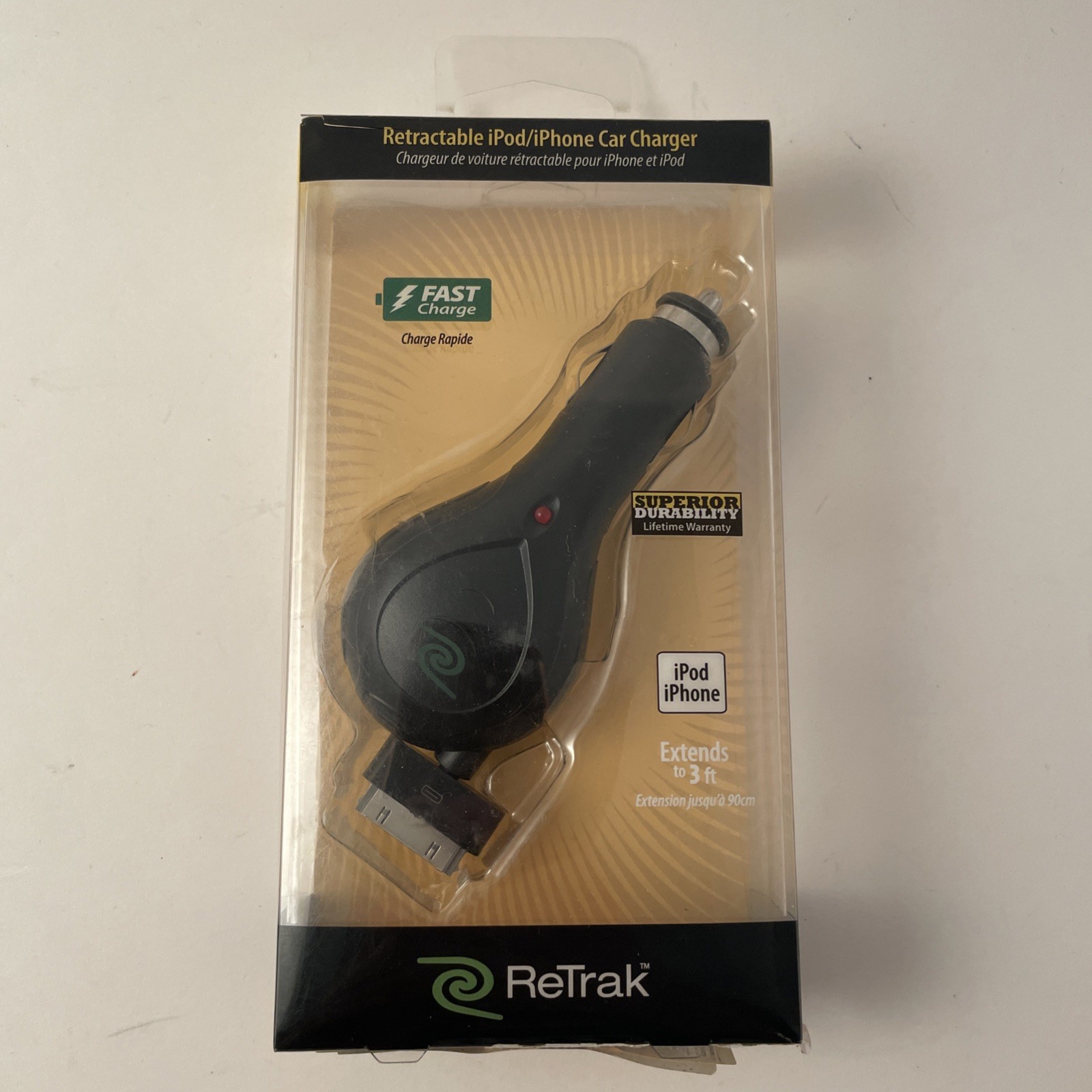 Retrak Retractable car charging cable for apple iPad iPod iPhone 