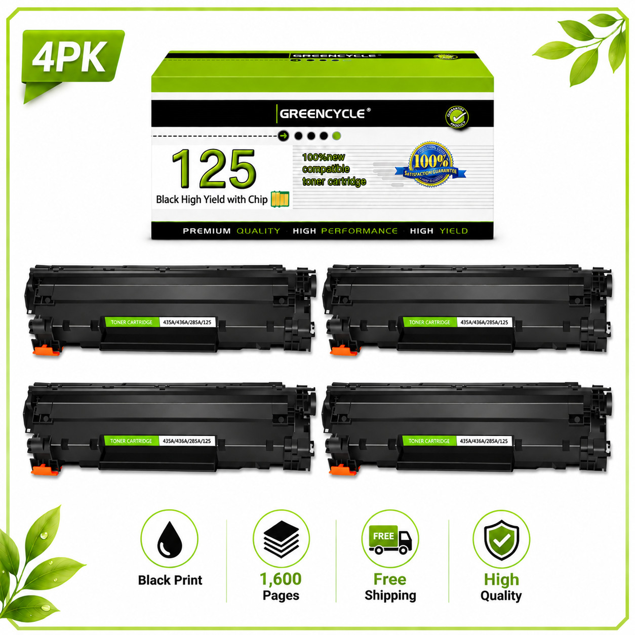 4pk 125 Toner Cartridge for Canon ImageClass LBP6000 LBP6030w MF3010 Printer